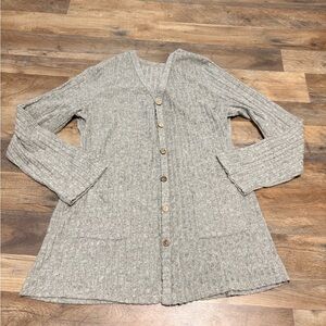 XXL Ribbed Button Front Tunic Cardigan – Oatmeal Neutral Longline Sweater